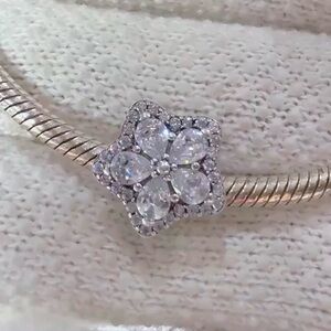 Sparkling Snowflake Pave Charm S925 Sterling Silver Charm For Pandora Bracelet